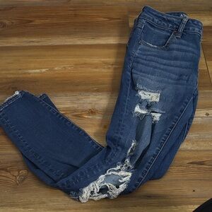 American Eagle Outfitters Dark Blue Distressed Skinny Jeans
